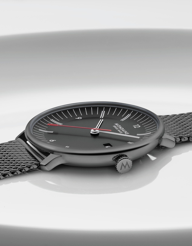 Mondaine - Mondaine Doppio Black Stainless Steel 41mm Watch
