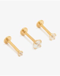 Lovisa - Gold Plated Titanium Cubic Zirconia & Plain Flat Back Studs 3-Pack