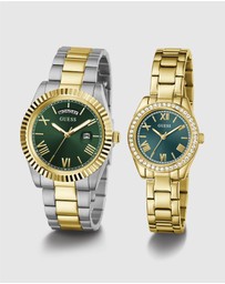 GUESS - Guess Gents and Ladies Set - Connoisseur Two Tone Gents & Mini Luna Gold Tone