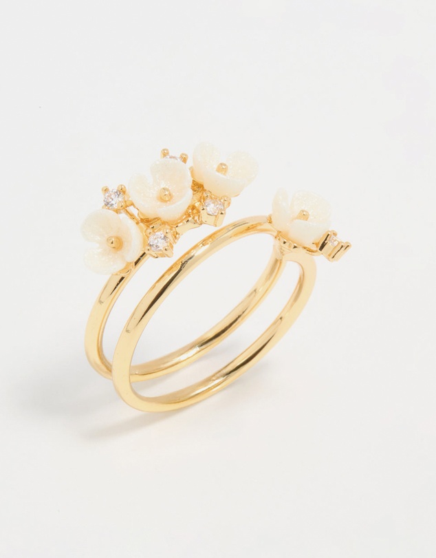 Lovisa - Gold Plated Cubic Zirconia Flower Wrap Ring