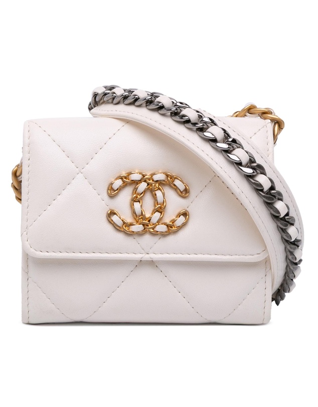 Pre-Loved by Azura Reborn - Pre-Loved Quilted Lambskin Chanel 19 Card Holder On Chain