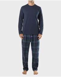 Mitch Dowd - Mens Ice Tea Flannel and Tee Pyjama Set - Mid Blue