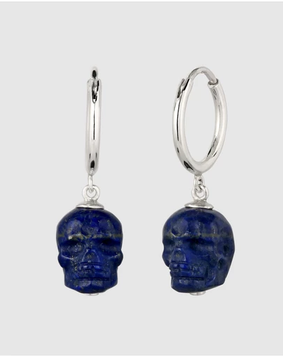 Kuzzoi - ICONIC EXCLUSIVE - Lapis Lazuli Skull Hoop Earrings in 925 Silver