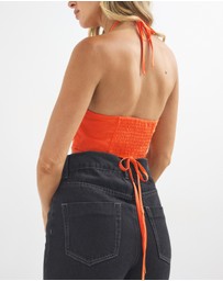 Dazie - Playful Ties Linen Blend Halter Top