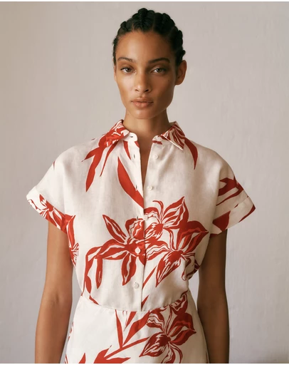 Trenery - Wild Iris Linen Cap Sleeve Shirt in White