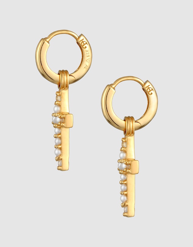 Haze & Glory - ICONIC EXCLUSIVE - Earrings Pearl Cross Gold Hoop in 925 Sterling Silver Gold Plated
