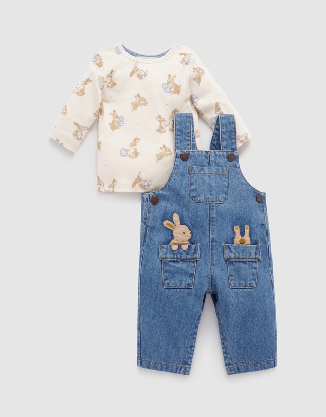Purebaby - Bunny Denim Overall Set - Kids-Babies