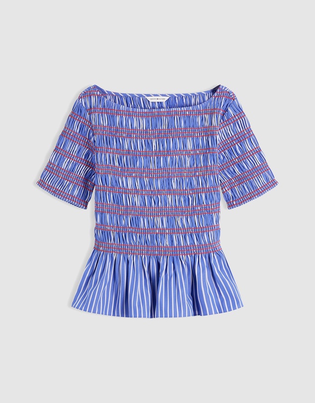 Tommy Hilfiger - Smock Stripe Ruffle Boat Neck Top