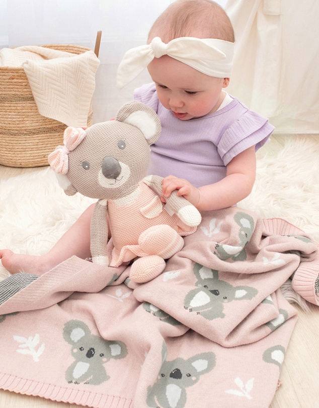 Living Textiles - Australiana Jacquard Blanket - Koala/Blush