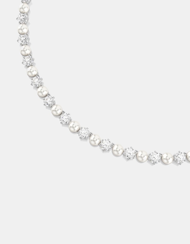 Swarovski - Matrix Tennis Necklace, Crystal Pearl, Round Cut, White, Rhodium Plated