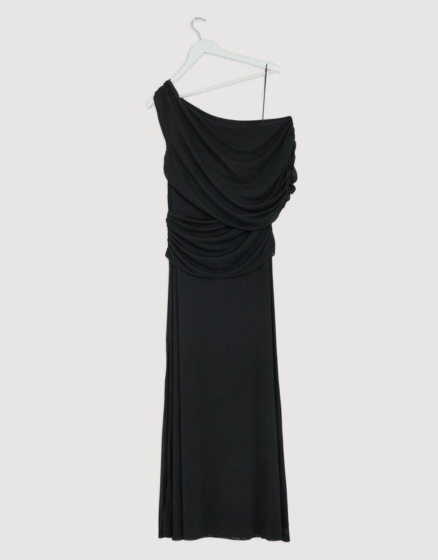 Revibe - Repaired CHANCERY Margot One Shoulder Drape Mesh Maxi Dress - AU 12