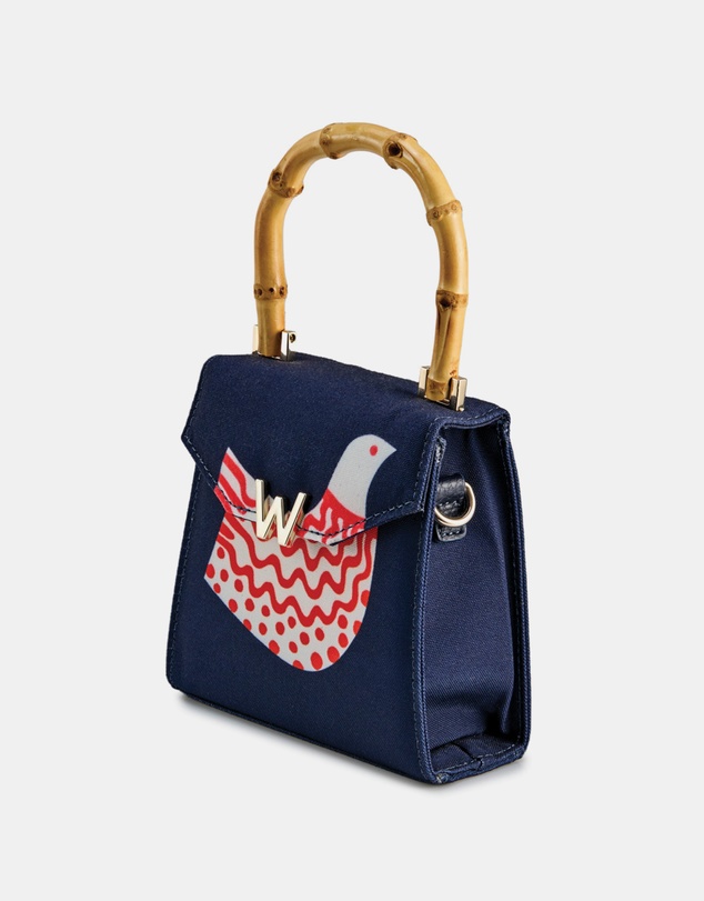 Wolf - Wolf Evie Collection Small Bag with Navy Bird Print