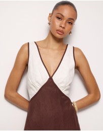 AERE - Eila Contrast Linen Slip Midi Dress