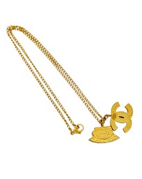 Pre-Loved by Azura Reborn - Pre-Loved Gold Plated Rhinestone CC and Camellia Hat Pendant Necklace