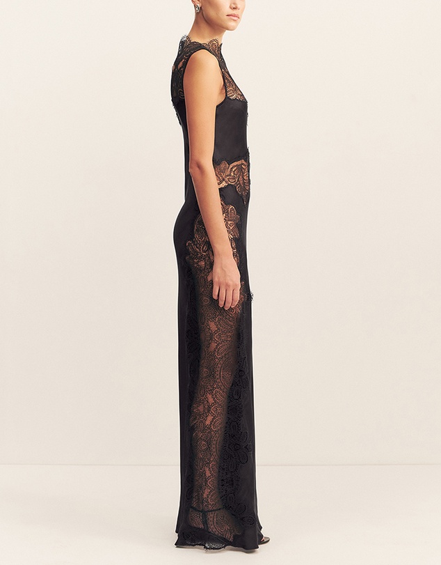 Revibe - Repaired Shona Joy Jamila Lace High Neck Maxi Dress - AU 12
