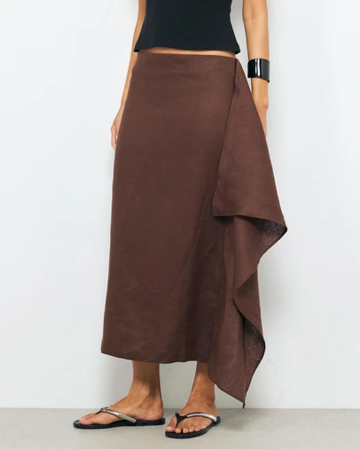 AERE - Draped Linen Panel Skirt