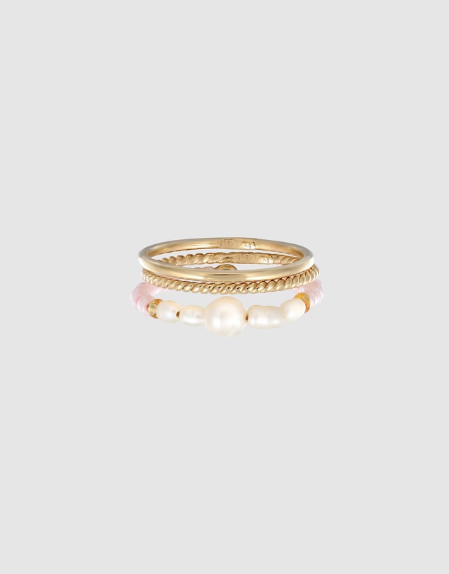 Elli Jewelry - Ring Set Copper Freshwater Pearls Stacking Rose Sterling Silver