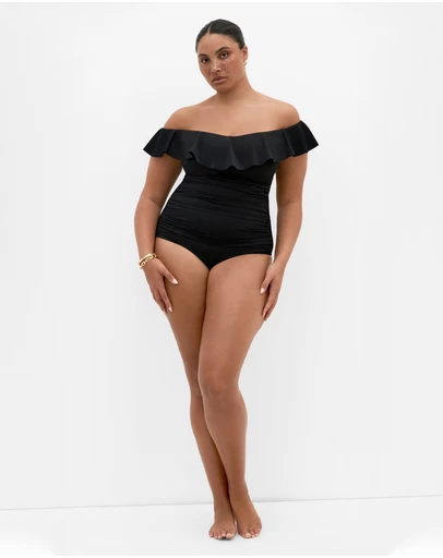 City Chic - Plus size Amalfi Off Shoulder 1 Piece - black