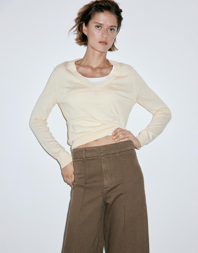 M.N.G - High-Waisted Wide Leg Jeans with Stitching
