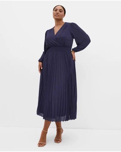 City Chic - Plus size Georgina Pleat Maxi Dress - navy