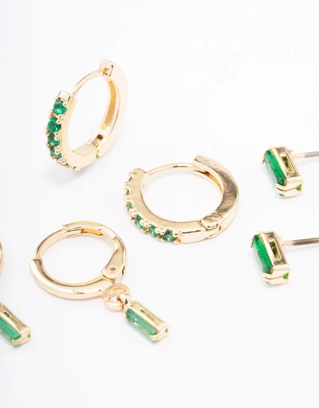 Lovisa - Gold Plated Brass Baguette Stud & Huggie Earring Pack
