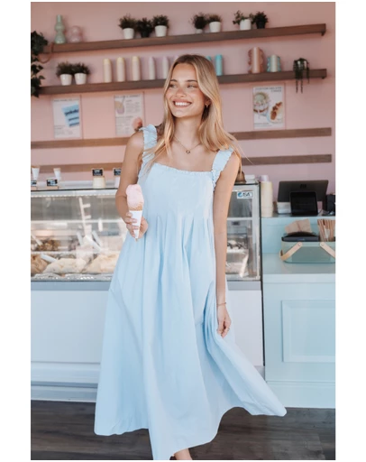 Petal & Pup - Madalyn Pleated Midi Dress - Light Blue
