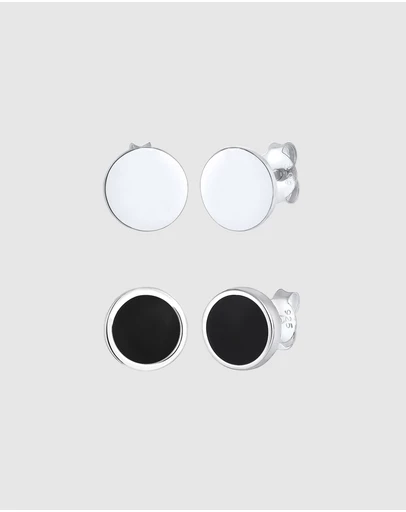 Kuzzoi - ICONIC EXCLUSIVE - Earrings Men Set Stud Circle Geo with Enamel in 925 Sterling Silver