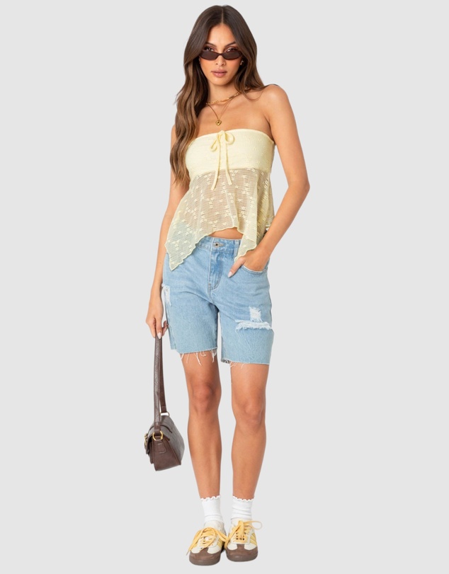 EDIKTED - Embroidered Sheer Strapless Top