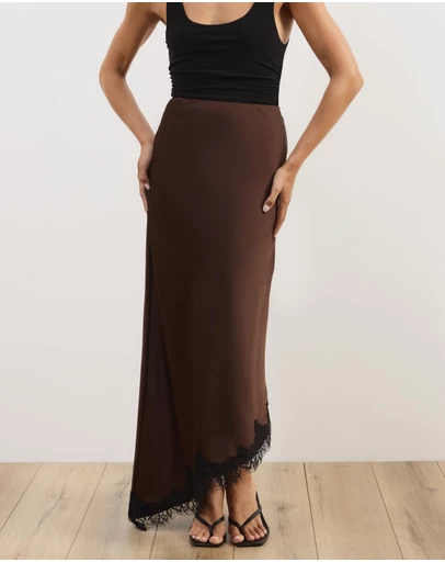Atmos&Here - Leoni Asymmetric Lace Satin Skirt