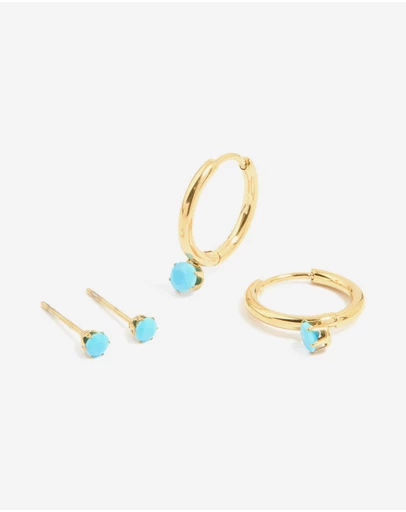 Lovisa - Waterproof Gold Plated Stainless Steel Turquoise Mini Earrings 2-Pack