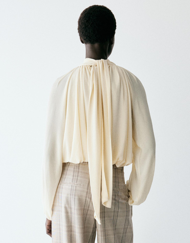 M.N.G - Gathered High-Neck Blouse