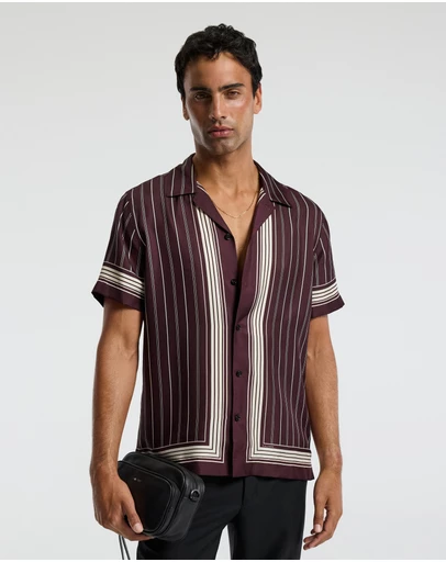 Calibre - Stripe Scarf Print Short Sleeve Shirt Oxblood