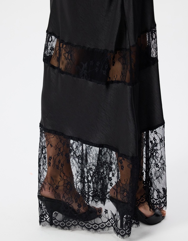 Tussah - Margot Lace Trim Cut Out Satin Maxi Dress