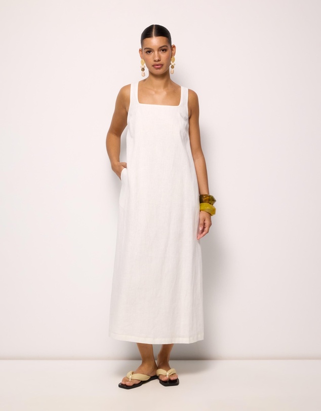 AERE - Ash Square Neck Linen Midi Dress