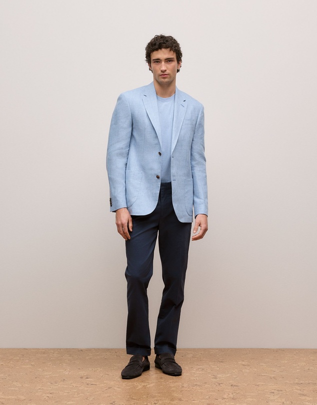 Trenery - Regular Fit Yarn Dyed Linen Blazer in Dusty Blue
