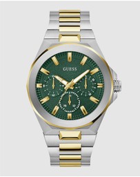 GUESS - Two-Tone Silver and Gold-Tone 46mm Green Dial Men's Watch