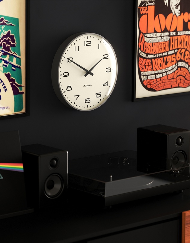 Newgate - Newgate Radio City Wall Clock Black Arabic Dial - Matte Blizzard Grey