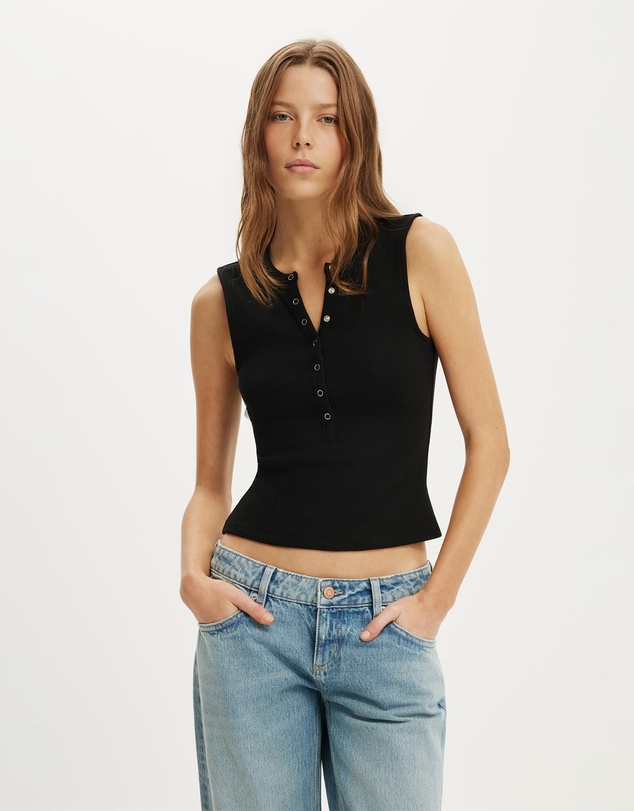 Cotton On - Blake Rib Henley Tank