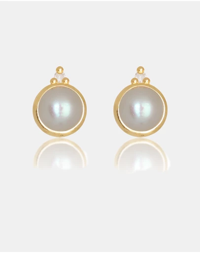 Georgini - Freshwater Pearl And Two Natural Diamond June Gold Earrings