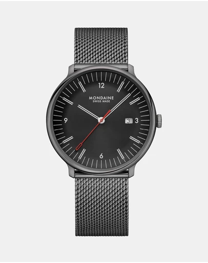Mondaine - Mondaine Doppio Black Stainless Steel 41mm Watch