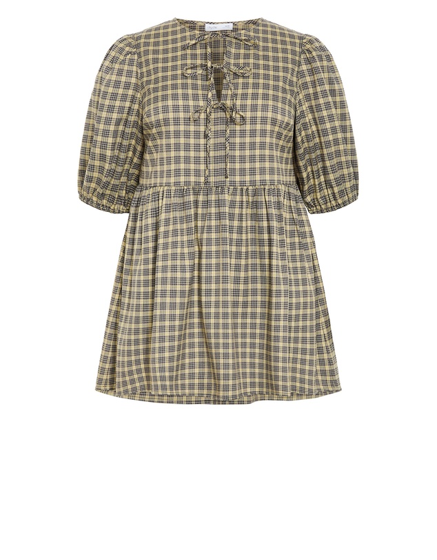 City Chic - Plus size Check Tie Mini Dress - butter