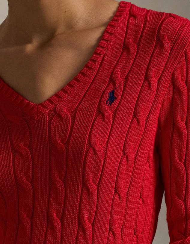 Polo Ralph Lauren - Cable-Knit Cotton V-Neck Sweater - The ICONIC Exclusive