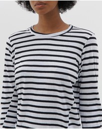 Bassike - stripe scoop hem long sleeve t.shirt