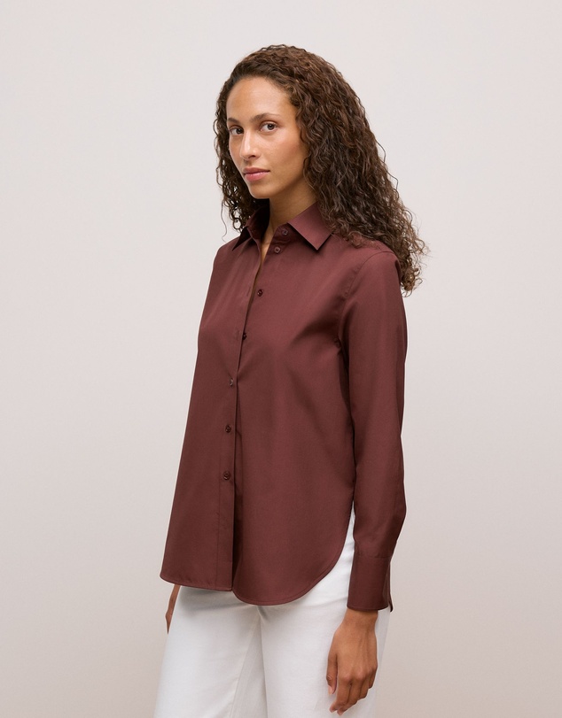 Trenery - Cotton Poplin Long Sleeve Shirt in Espresso