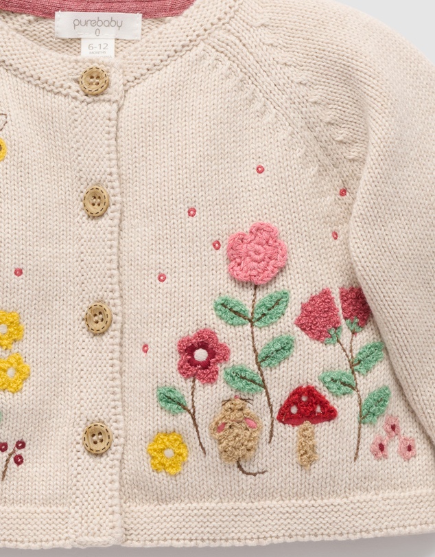 Purebaby - Embroidered Floral Cardigan -Kids-Babies