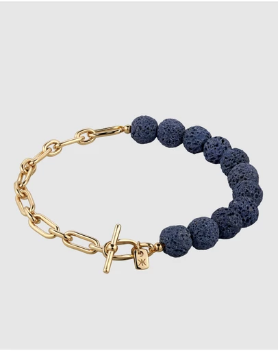 Kuzzoi - ICONIC EXCLUSIVE - Blue Lava Oval Link Chain Bracelet in Gold-Plated 925 Silver