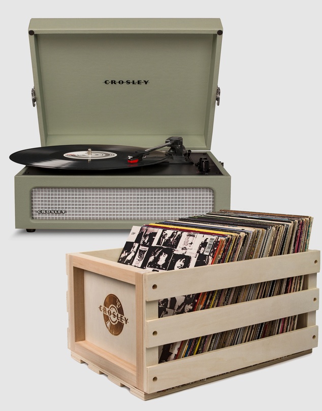 Crosley - Crosley Voyager Sage - Bluetooth Portable Turntable  & Record Storage Crate