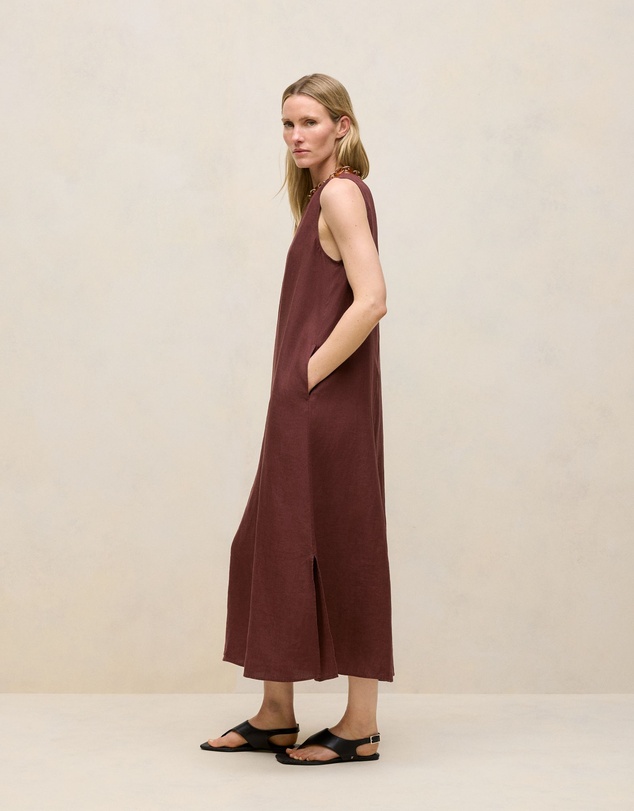 Trenery - Delave Linen Sleeveless Column Dress in Espresso