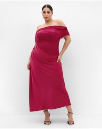 City Chic - Plus size Tati Off Shoulder Maxi Dress - raspberry