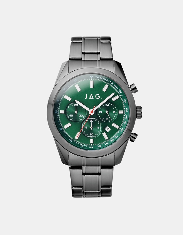 Jag - Rhys Mens Green Dial 43mm Gunmetal Watch